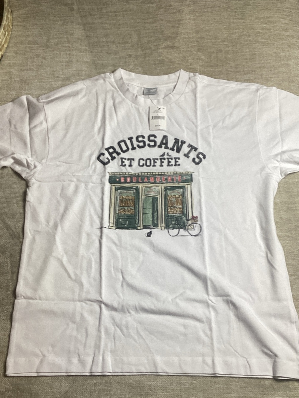 Cotton On White Graphic 'Croissants et Coffee' Tee